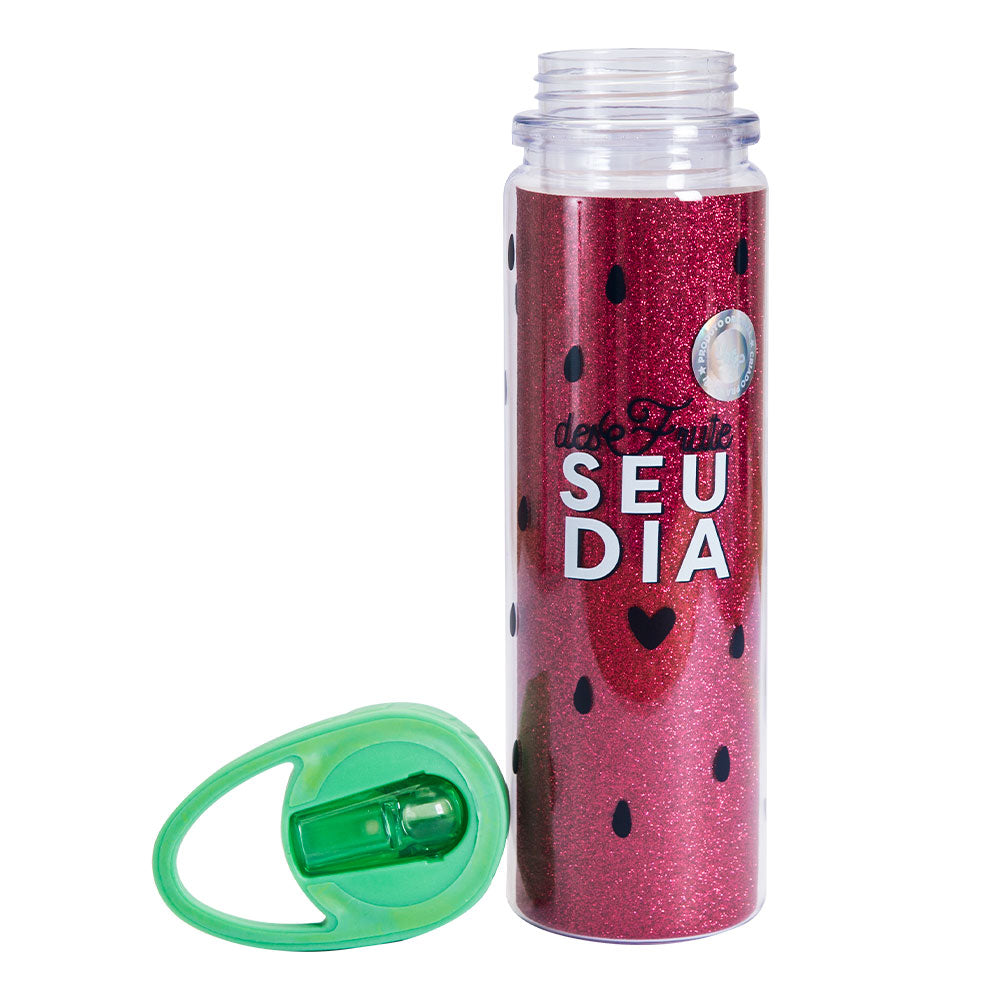GARRAFA CANUDO RETRATIL COM GLITTER - DESFRUTE
