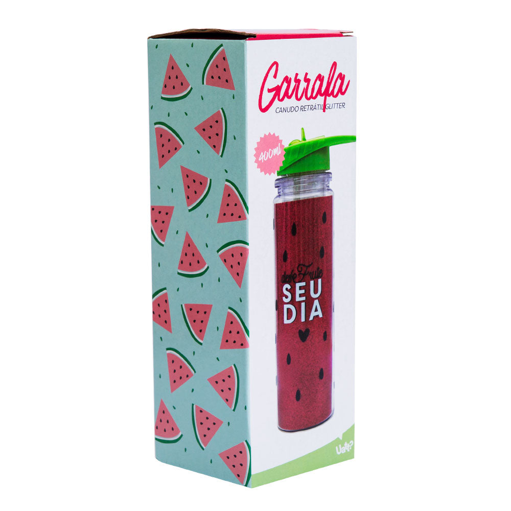 GARRAFA CANUDO RETRATIL COM GLITTER - DESFRUTE