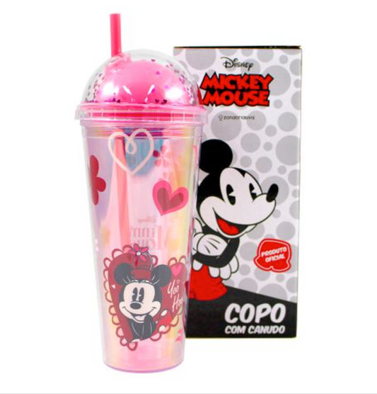 COPO CANUDO HOLOGRAFICO MINNIE CORAÇÃO