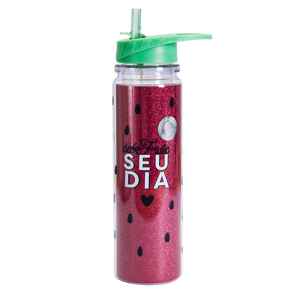 GARRAFA CANUDO RETRATIL COM GLITTER - DESFRUTE