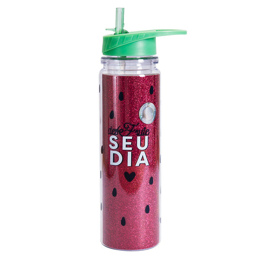 GARRAFA CANUDO RETRATIL COM GLITTER - DESFRUTE