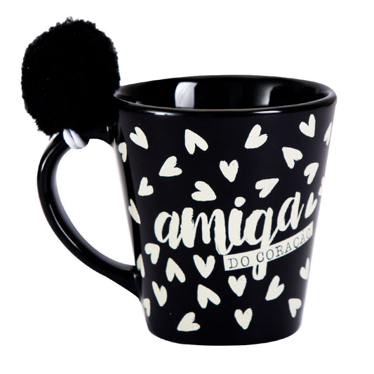 CANECA COM POM POM - AMIGAS DO CORAÇÃO